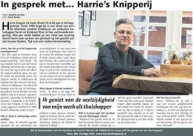 In gesprek met Harrie's Knipperij Krantenartikel over Harrie's Knipperij